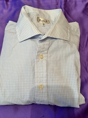 Camisa de manga larga a cuadros azul claro con puños franceses de Harrods Of London talla 16,5 Foto 1 de 4