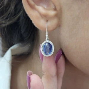 Blue Kyanite Oval Drops Earring 925 Sterling Silver- September Birthstone Gift - Picture 1 of 10