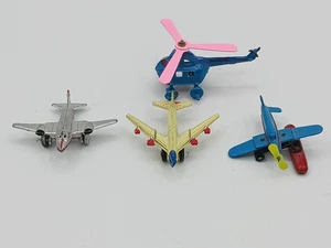 Vintage 1960'S Linemar Elegant Miniatures Marx Diecast Helicopter & 3 Airplanes - Picture 1 of 12