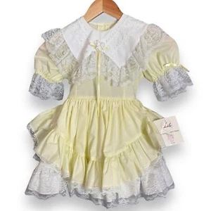 Vintage Lilo California Dress Girl Easter Deadstock NWT Yellow Ruffles Sz 4 Bow - Picture 1 of 14