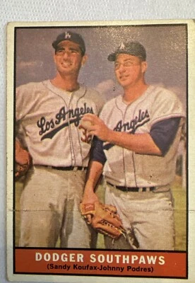 1961 Topps #207 Dodger Southpaws Sandy Koufax / Johnny Podres - Z3 - Image 1 of 4