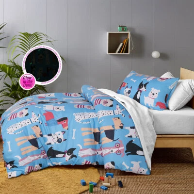 Puppy Club Glow in the Dark Quilt Cover Set or Square Cushion by Happy Kids - Image 1 of 3