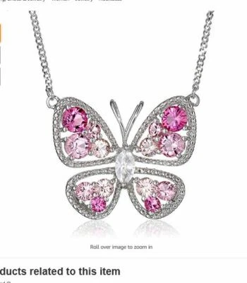 Collar Colgante Belecraft Plata Esterlina Tonos de Cristal Rosa Mariposa 17" Foto 1 de 2