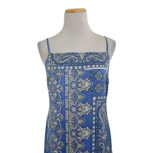 NWT Loft Bandana Print Satin Midi Slip Dress Blue White Long Women’s 0 Sundress - Picture 1 of 16