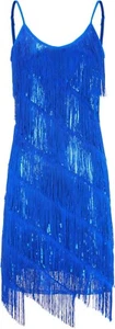 1920s Gatsby Flapper Style Fringed Dress White & Silver Sequins M - Picture 1 of 10