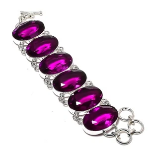 AAA+ Pink Amethyst Gemstone Handmade 925 Sterling Silver Lovely Bracelet Jewelry - Picture 1 of 6