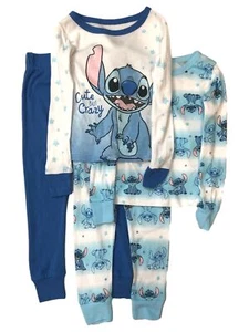 Disney Lilo & Stitch Girls Long Sleeve 4pc Sleep Set Pajamas 4 - Picture 1 of 2