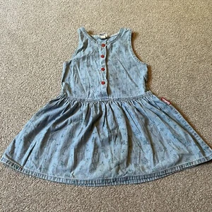 Vintage 90s OshKosh B’Gosh Denim Cotton Tank A Line 1/2 Button Dress Floral 5T - Picture 1 of 9