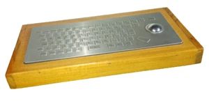 Stainless Steel Industrial USB Keyboard with Trackball in Oak Base Desktop Item - Picture 1 of 6