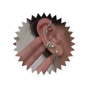 Vintage Crystal Snake Cuff Wrap Earrings Silver Emerald Snake Cartilage Climber - Picture 1 of 7
