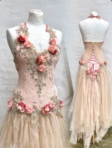 Vintage Evening Dresses with 3D Florals Lace Appliques Bridal Floor Length - Picture 1 of 3