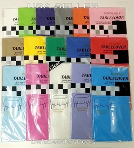 2 Table Covers 54" x 108" Plastic Tablecloth Table Clothes - Pick Your Color - Picture 1 of 20