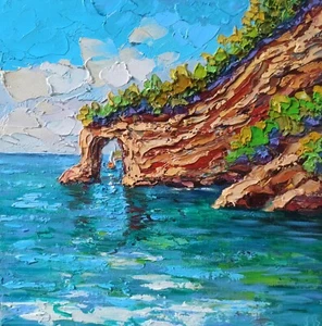 Landscape Original Art Oil Painting on Canvas Board 25x25cm Michigan Lake - Picture 1 of 24