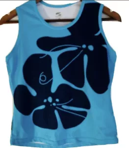 Brooks Women’s Medium Blue Floral Crop Sleeveless running Dry Workout Tank Top - Picture 1 of 8