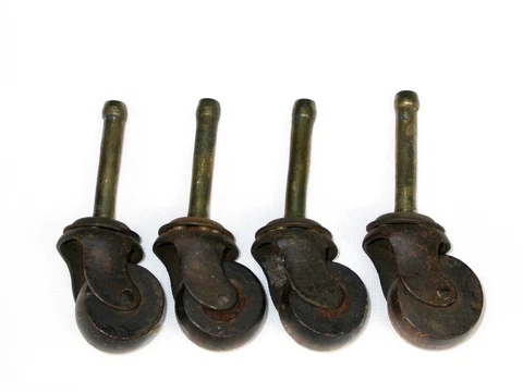 4 Vtg Wooden Ball Bearing Caster Wheels Cabinet Dresser Table 1" diameter Cover