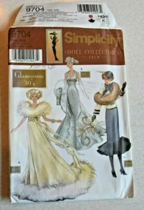 Simplicity Doll Collector Uncut 11.5" Fashion Clothes #9704 Pattern 30's Glamour - Picture 1 of 5