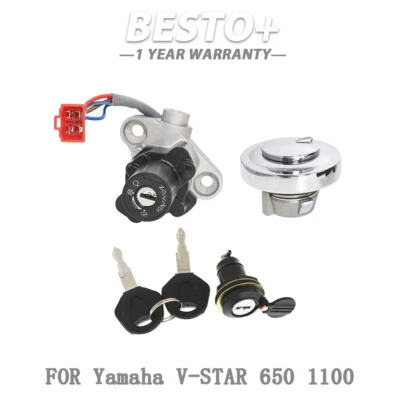 Fit For Yamaha V-STAR 650 1100 Ignition Switch Fuel Cap Seat Lock Keys 1999-2016 Foto 1 de 4