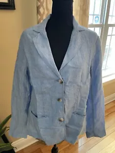 LL BEAN Women's Blue 100% Linen Jacket Blazer 3 Button 287688 Size M Reg NWOT - Picture 1 of 14