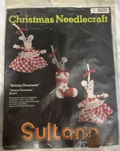 Sultana Christmas Needlecraft kit 32115 vacanze tre topi ornamenti gingham vintage - Foto 1 di 11