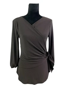 Joseph Ribkoff Size 10 Brown Wrap Blouse Metal Accent, Pleated - Picture 1 of 10