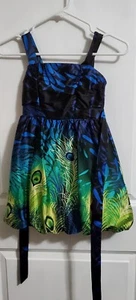 Rare Edition Peacock Party Dress Blue & Green Sz. 7 Puffball Hem Sleeveless - Picture 1 of 9