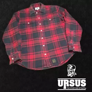 Ursus Bape by A Bathing Ape Baumwoll Flanell Hemd Rot & Vintage Schwarz Gr. 02 M - Bild 1 von 10