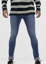 Mens Topman Jeans Mid Blue Wash Spray On Jeans  W26 L30 RRP:£40.
