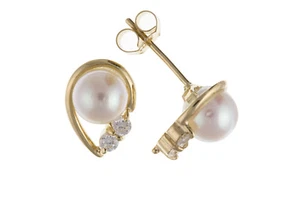 9ct Gold Freshwater Pearl Earrings Bridal Jewellery Wedding Hallmarked - Picture 1 of 2