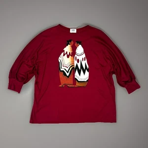 90s Lida Souers Native American 3/4 Sleeve T-shirt Plus Size Women's Art To Wear - Picture 1 of 4