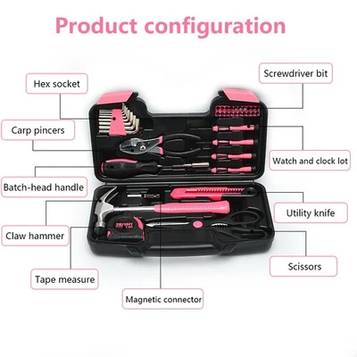 39pcs Household Tool Kit Small Tool Set with Toolbox Great for Garage Office 1XW - Image 1 of 4