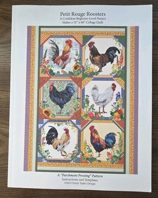 Petit Rouge Roosters Emily Taylor Parchment Pressing Collage Quilt Pattern Book  - Image 1 of 3