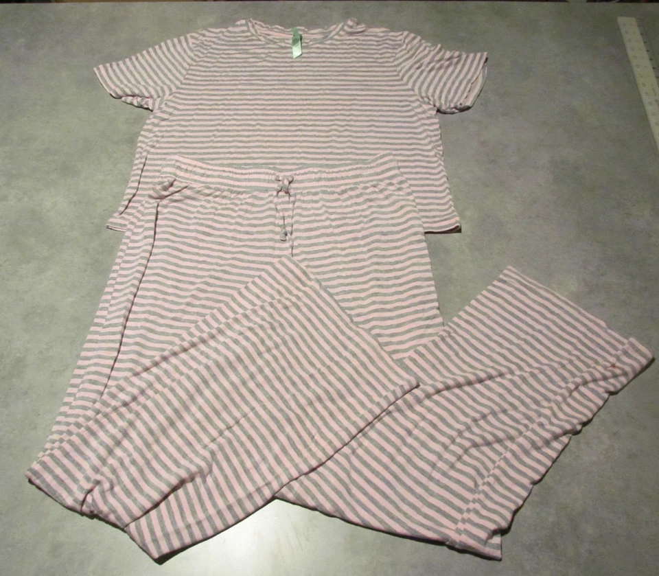 Conjunto de Pijama Honeydew Mujer Pequeño Rayas Patrón 2 Piezas Rosa Gris Foto 1 de 4