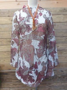 Vintage Boho Brown & White Lace Hippy 70's Mini Dress/Top Size 10 - 12 - Picture 1 of 6