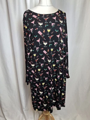 George Christmas Jersey Dress Cocktail Print Black Long Sleeve UK16 NWT C5008 - Image 1 of 4