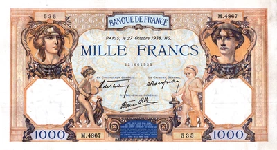 France 1000 Francs 1938 Pick # 90c - Image 1 of 3
