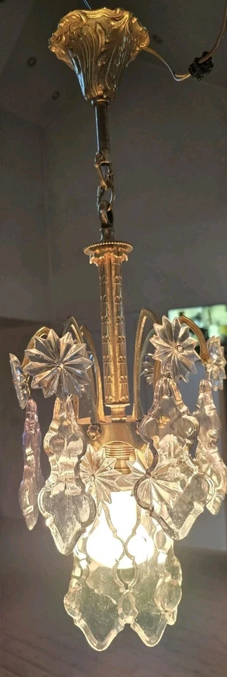 Lustre Pampilles Ancien XIXe Style Église - Photo 1/4