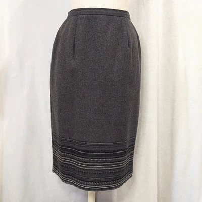 Saia reta feminina Briggs vintage cinza tecido borda 28-32" cintura lã mistura forrada - Imagem 1 de 4