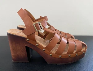 KORKS Whitney Vegan Brown Studded Platform Womens Sz 8 New Chunky Heel Sandals - Picture 1 of 8