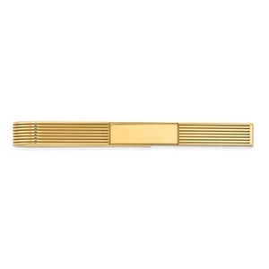 14k Yellow Gold Men's Grooved Engravable Tie Bar - Picture 1 of 2