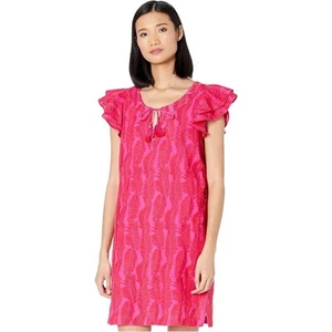 Vineyard Vines Palm Embroidered Mini Tassel Dress Hot Pink Medium Tripucal - Picture 1 of 8