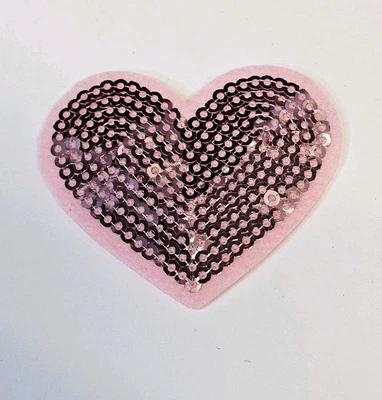 Sequins Pink Heart Patch Embroidered Iron On Patches 2" x 1.75" - Image 1 of 3