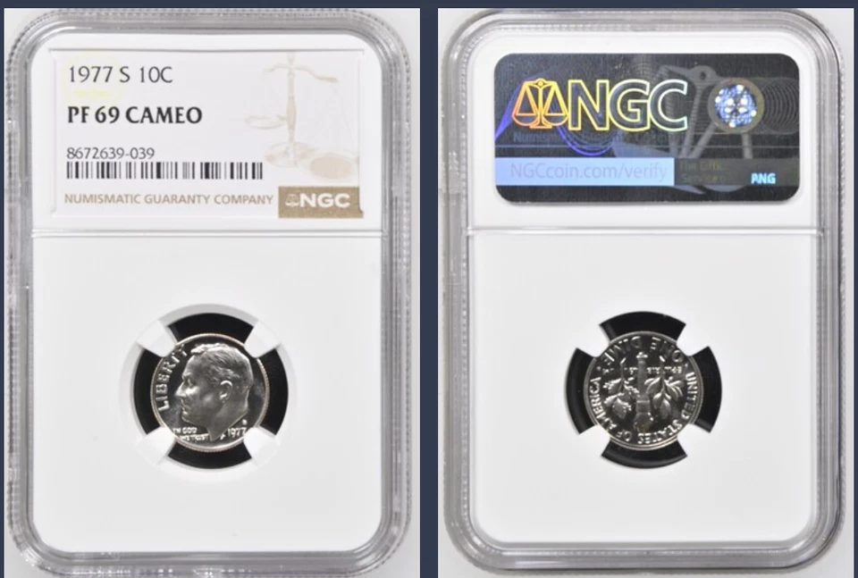 1977-S, Roosevelt Dime, Graded PF 69 Cameo by NGC - Image 1 of 1