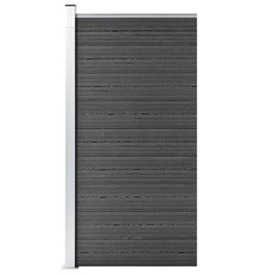 Black WPC Fence Panel 95x186 cm Durable Garden Barrier with Aluminium Top - Picture 1 of 5
