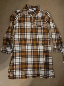 Children's Place Girl's Size 7-8 Boho Brown Plaid Shirt Dress with Tie Belt - Picture 1 of 7