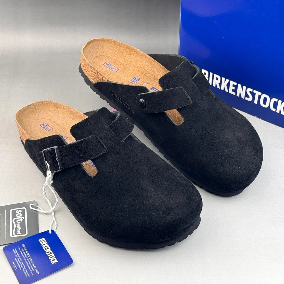 Birkenstock Boston Unisex Soft Footbed Black Suede Leather Clogs Shoes - Image 1 of 1