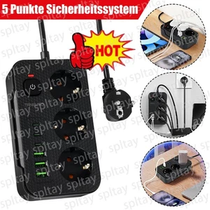 Regleta de enchufes 3 compartimentos con enchufe múltiple USB con enchufe plano e interruptor - Imagen 1 de 16