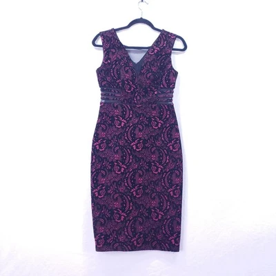 Vestido Enfocus Studio Talla 4 Terciopelo Encaje Negro Rosa Floral Funda Romántico Elegante Foto 1 de 4