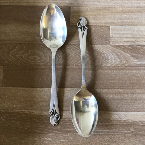 2 Frank Smith Woodlily Midcentury Modern Sterling Silver Serving Spoons Cover