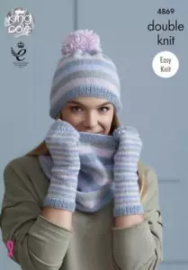 King Cole DK Easy Knit Knitting Pattern Snoods Hats and Mitts 4869 - Picture 1 of 2