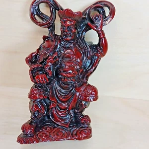 Estatua de guerrero dragón chino tallada a mano roja de 3 3/4 pulgadas - Imagen 1 de 16